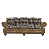 Traditional Rustic Two-Tone Sofa with Nailheads and Bun Feet