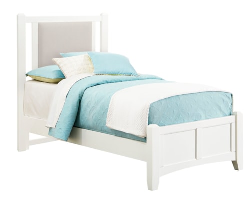 Transitional Upholstered Twin Bed with Panel Footboard