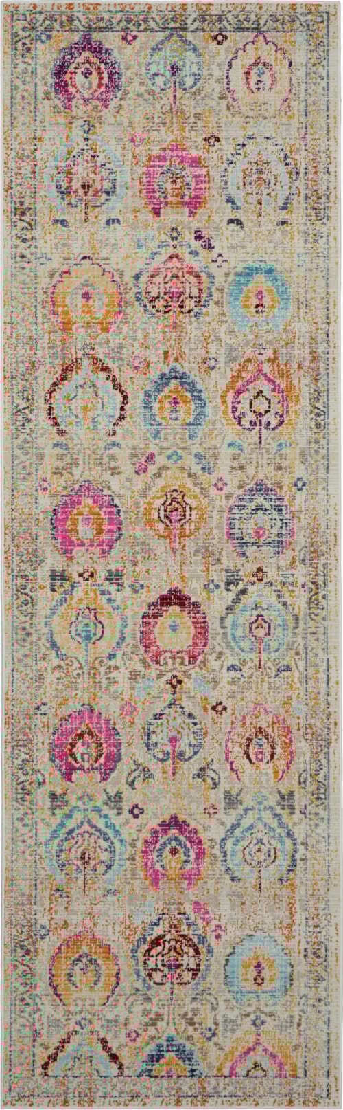 2'4" x 8' Ivory/Multicolor Runner Rug