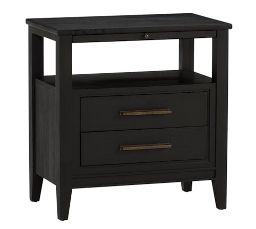 Transitional 2-Drawer Nightstand with Pull-Out Shelf