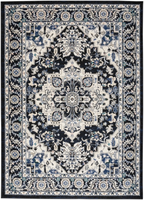 5'3" x 7'3" Black Ivory Rectangle Rug