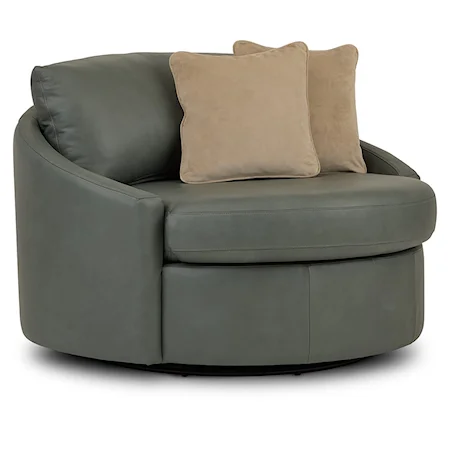 Contemporary Upholstered Swivel Accent Chair with Two Throw Pillows