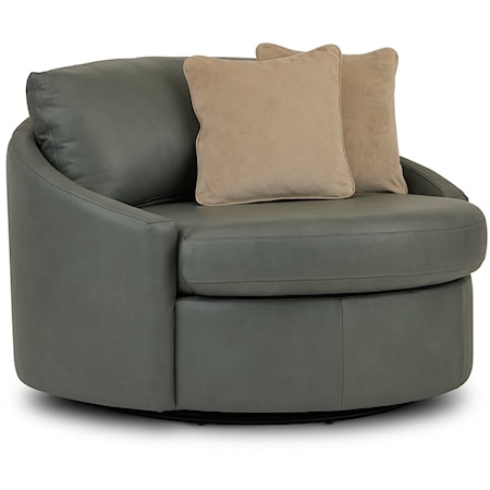 Contemporary Upholstered Swivel Accent Chair with Two Throw Pillows