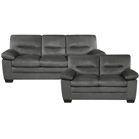 Casual 2-Piece Living Room Set with Pillow Arms