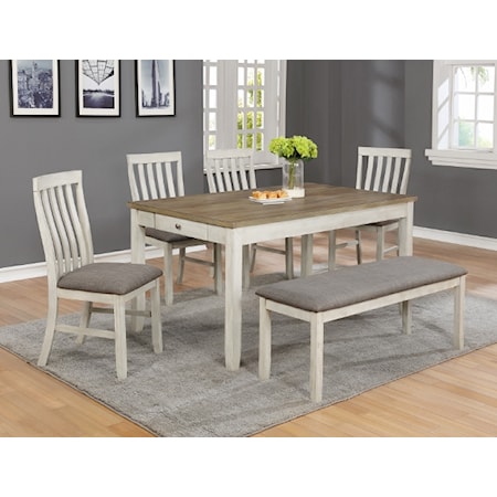 Relaxed Vintage 6-Piece Dining Set with Upholstered Bench