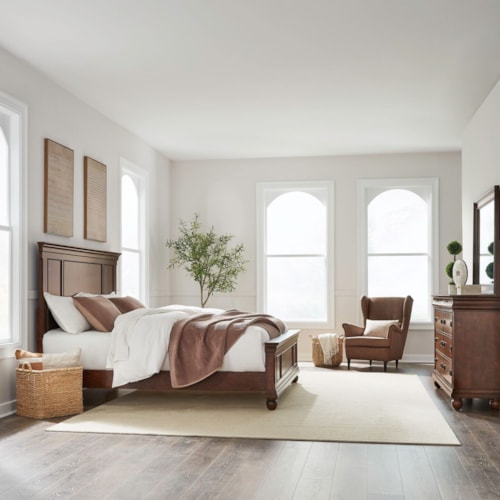 King Panel Bed, Dresser and Mirror