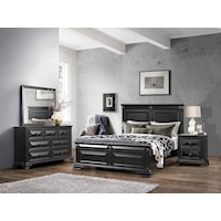 Transitional Queen Bedroom Set with Nightstand, Dresser and Mirror