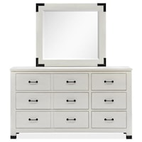 Industrial Farmhouse Dresser and Mirror Set with Felt-Lined Top Drawers