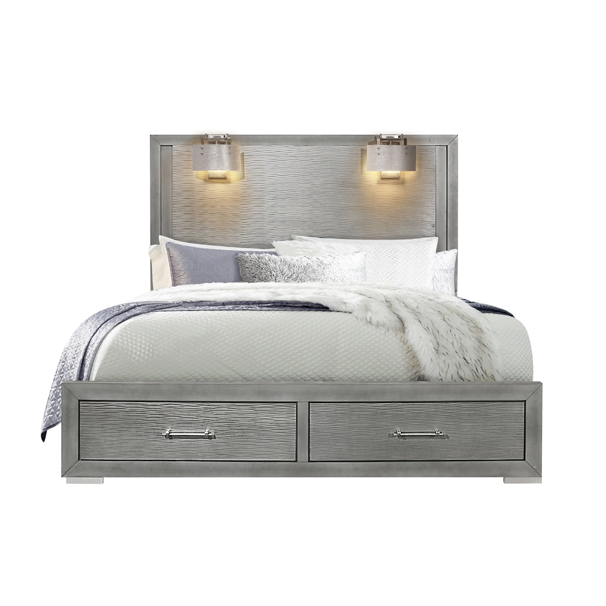 Global Furniture Tiffany King Storage Bed with Built-In Lamps