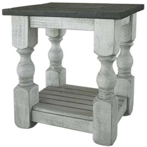 Farmhouse Chairside Table with Slatted Shelf