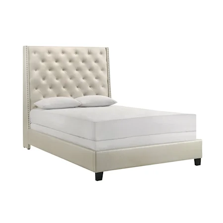 Transitional Queen Tufted Upholstered Bed with Nail-Head Trim