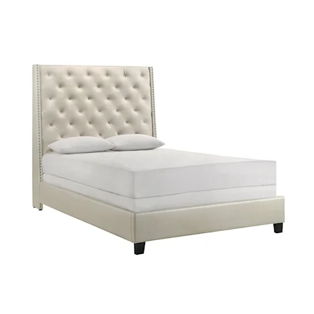 Chantilly Transitional Tufted Upholstered Bed with Nail-Head Trim - Queen