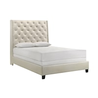 Transitional King Tufted Upholstered Bed with Nail-Head Trim