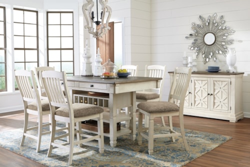 Counter Height Dining Table And 6 Barstools With Server