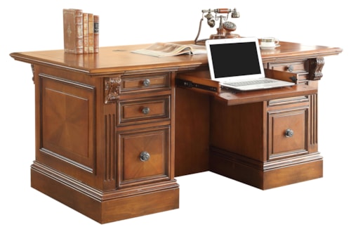 Traditional Double Pedestal Executive Desk with Drop-Front Keyboard Drawer
