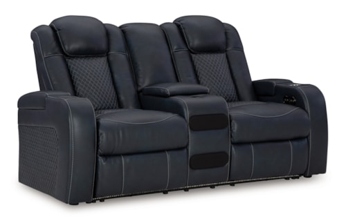 Faux Leather Power Reclining Loveseat With Console and Adjustable Headrests