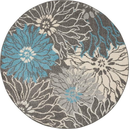 5'3"  Charcoal/Blue Round Rug