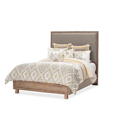 Rustic Upholstered Queen Panel Bed with USB Charging Ports