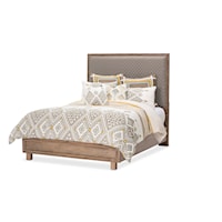 Rustic Upholstered Queen Panel Bed with USB Charging Ports