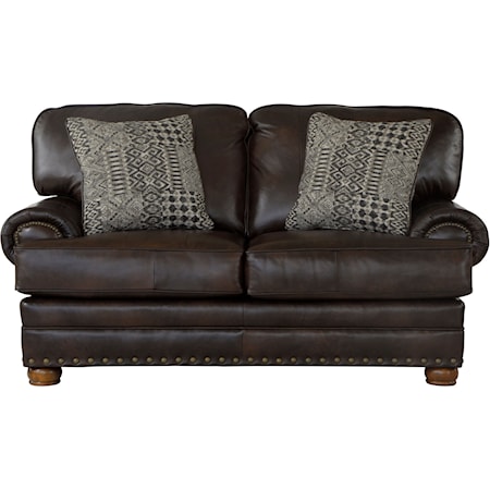 Traditional Cocoa Loveseat with Nailhead Trim