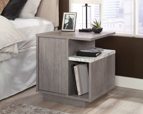 Contemporary One-Door Nightstand with Open Shelving
