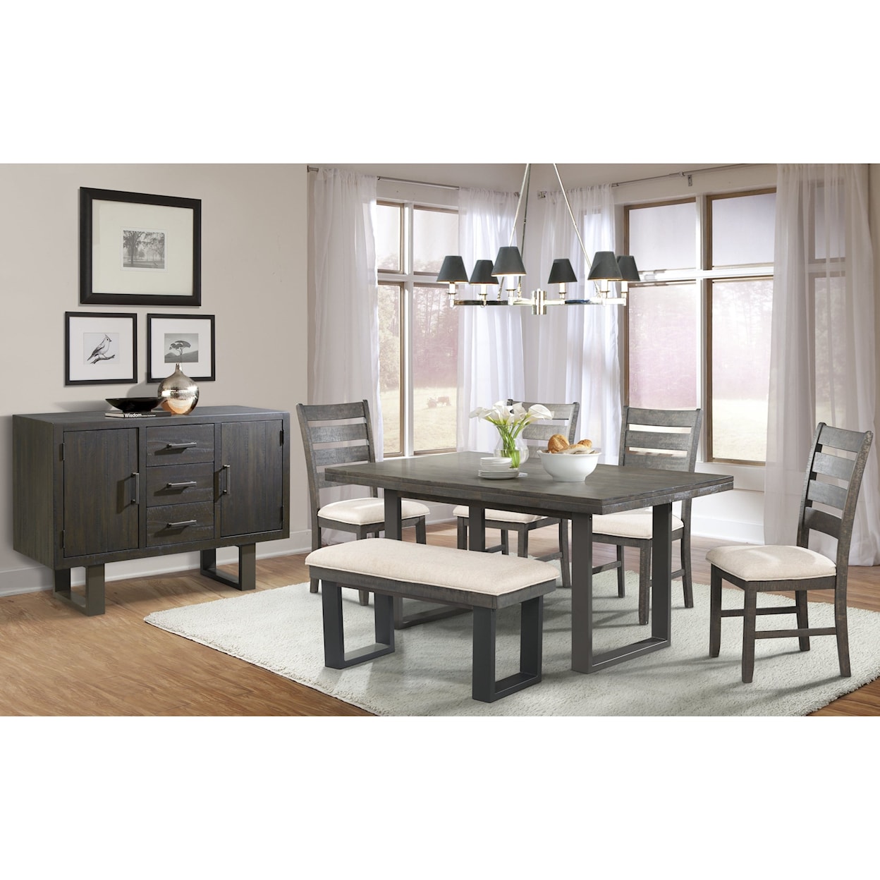 Elements International Sawyer Dining Table Set with Bench