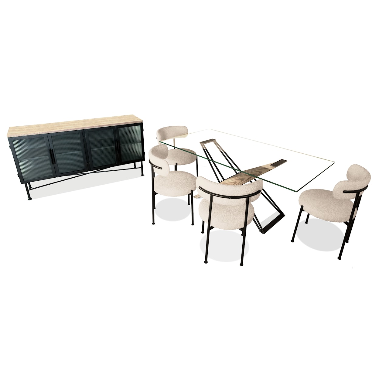 Modus International Aere Glass, Wood and Metal Rect. Dining Table
