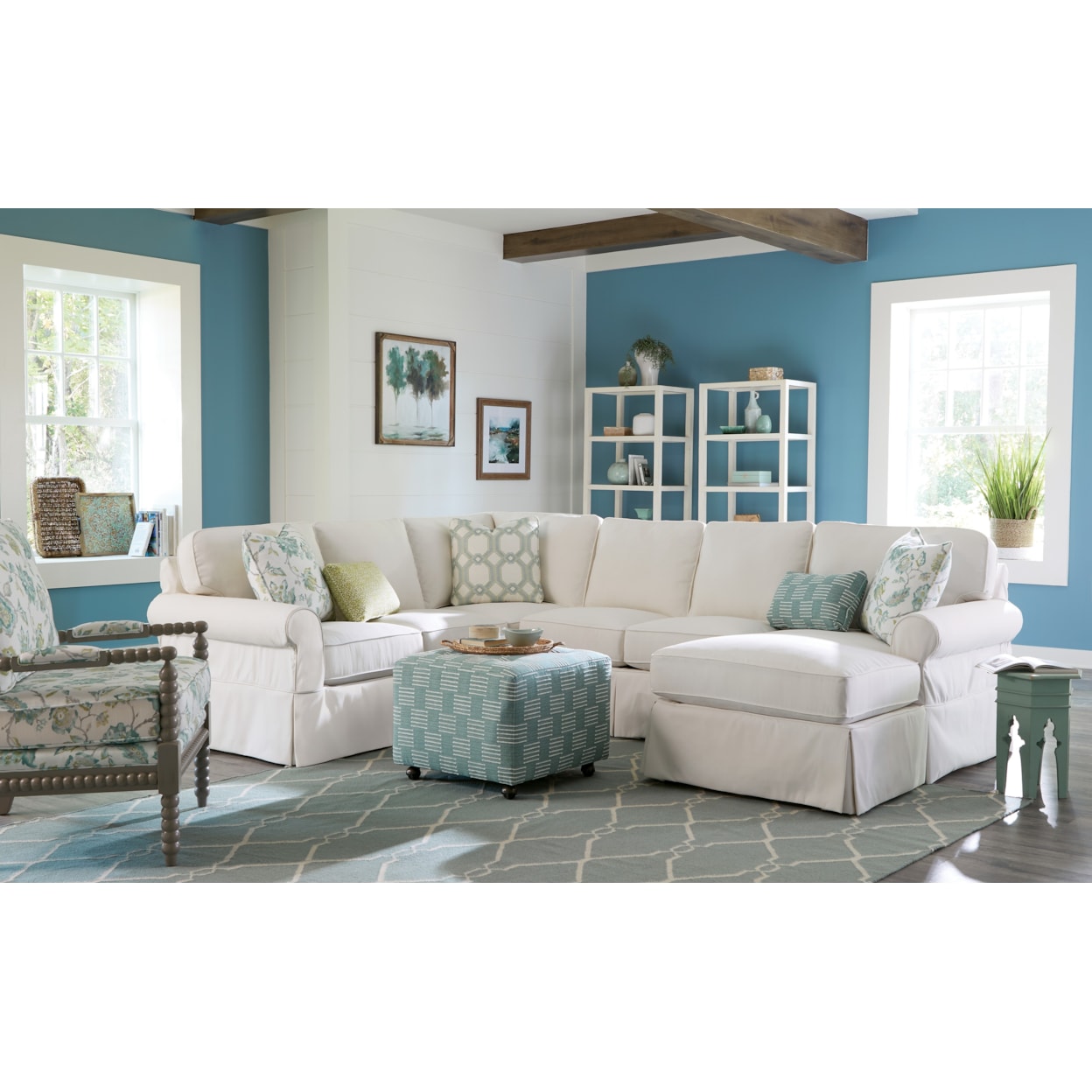 Hickory Craft 917450BD 3-Pc Slipcover Sectional Sofa w/ RAF Chaise