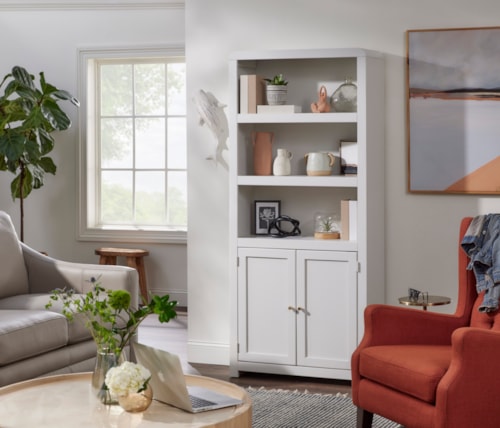 Contemporary 3-Shelf 74" Bookcase with 2-Doors