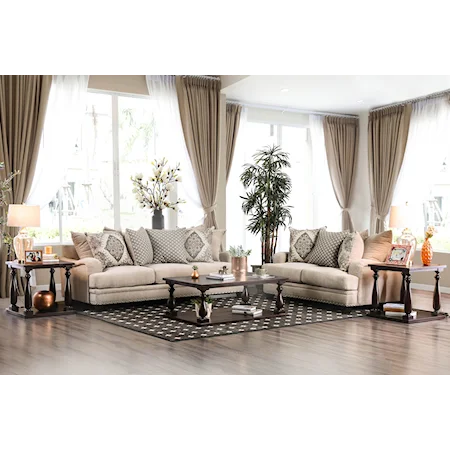 Transitional Sofa and Loveseat Set with Padded Saddle Arms