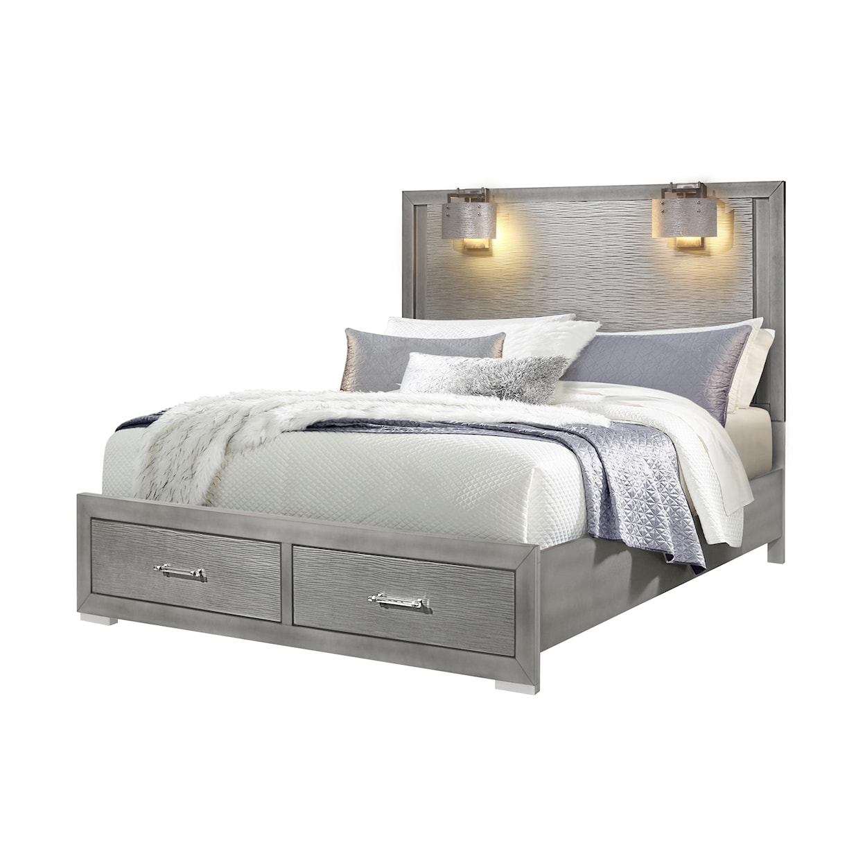 Global Furniture Tiffany King Storage Bed with Built-In Lamps