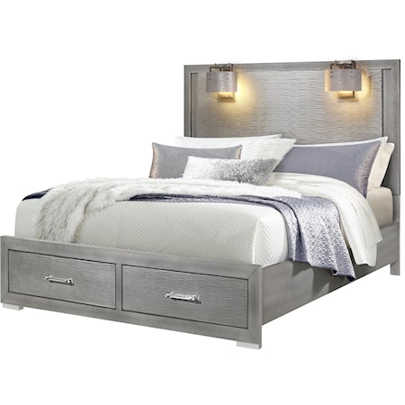 King Storage Bed with Built-In Lamps