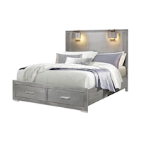 Contemporary Silver King Storage Bed with Built-In Lamps