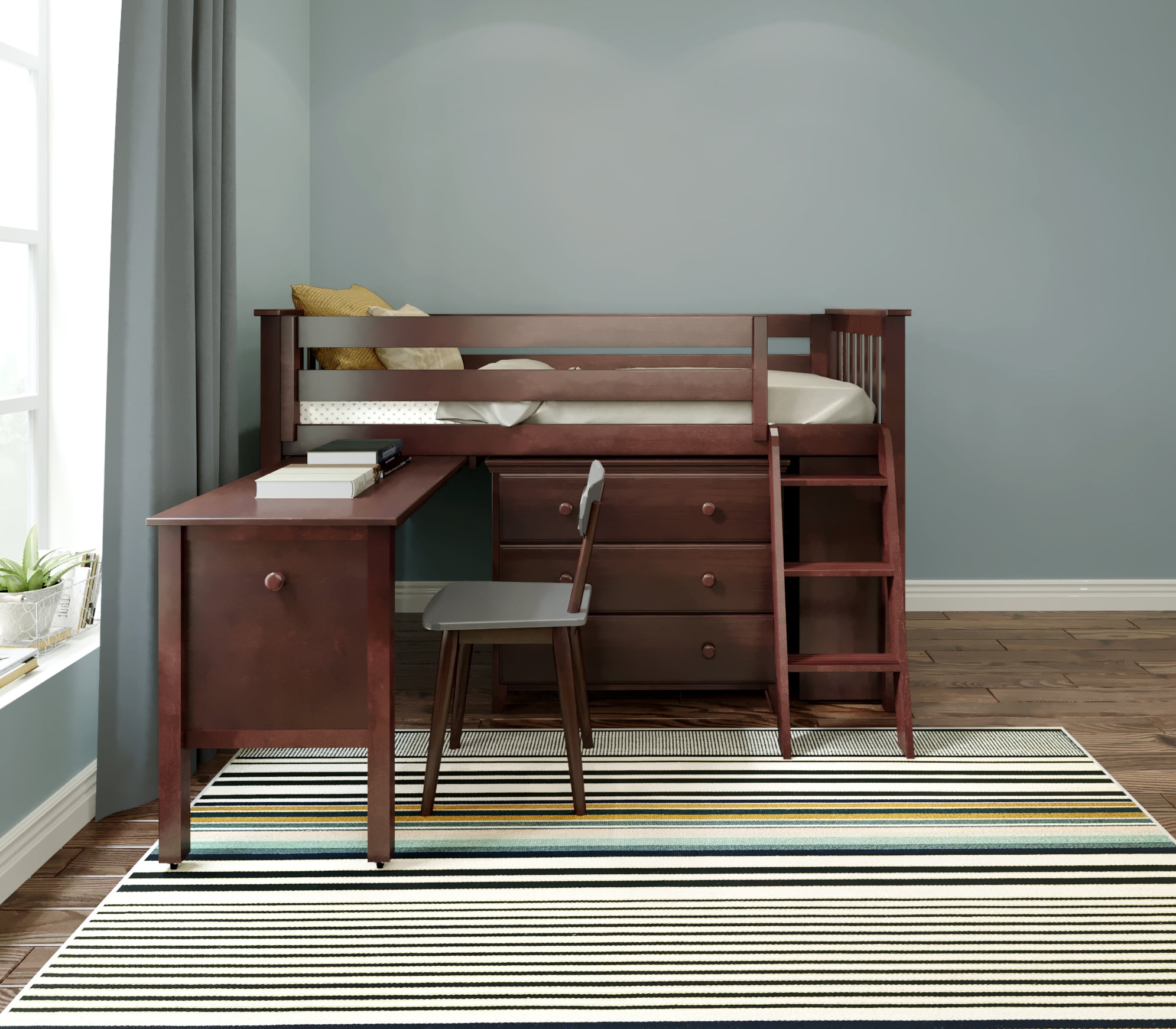 Jackpot Kids Loft Beds Twin Low Loft Bed w/Pull Desk in Espresso