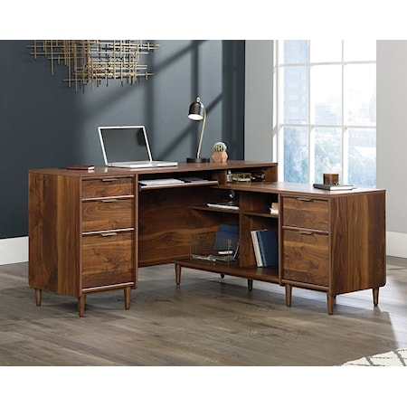 Mid-Century Modern L-Shaped Desk with Slide-Out Keyboard/Mousepad