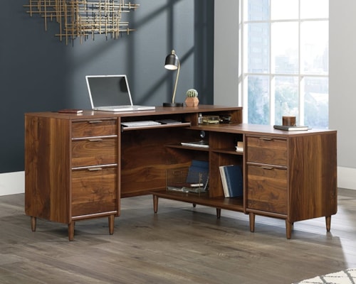 Mid-Century Modern L-Shaped Desk with Slide-Out Keyboard/Mousepad