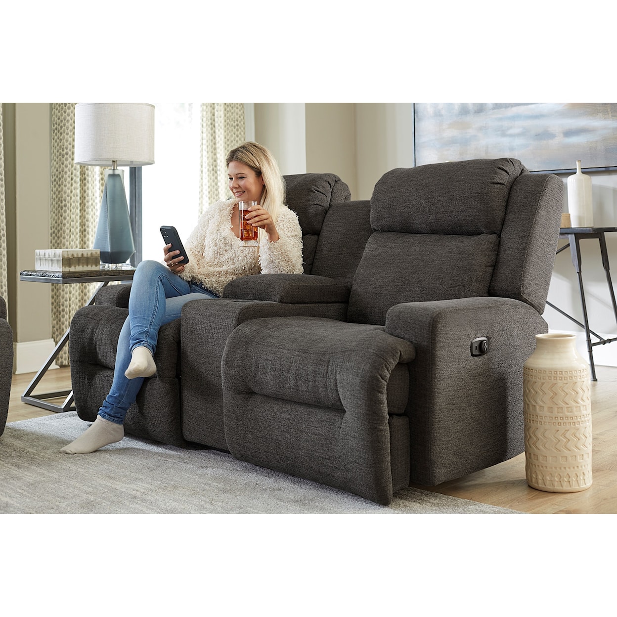 Bravo Furniture O'Neil Power Rocking Console Reclining Loveseat