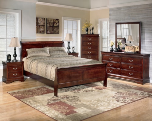 6pc King Sleigh Bed, Dresser, Mirror, Chest and 2 Nightstands 