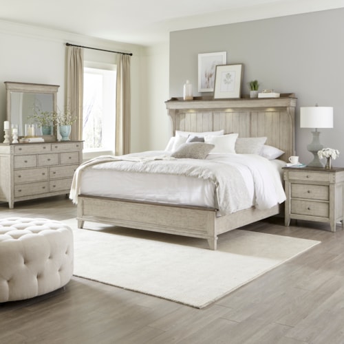 Farmhouse 4-Piece Queen Mantle Bedroom Set with Nightstand