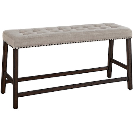 Transitional Counter-Height Upholstered Bench with Nailhead Trim