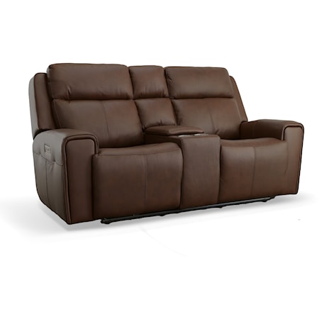 Transitional Power Reclining Loveseat with Console and Power Headrests and Lumbar