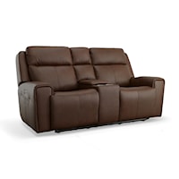 Transitional Power Reclining Loveseat with Console and Power Headrests and Lumbar