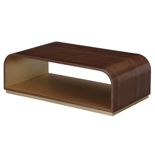 Modern Rounded Rectangular Cocktail Table with Lustrous Gold Interior