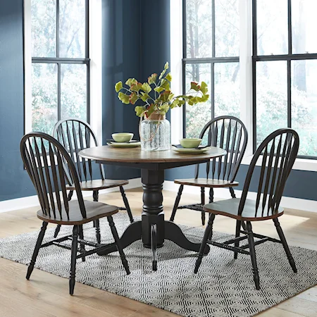 Transitional 5-Piece Dining Set with Drop Leaves