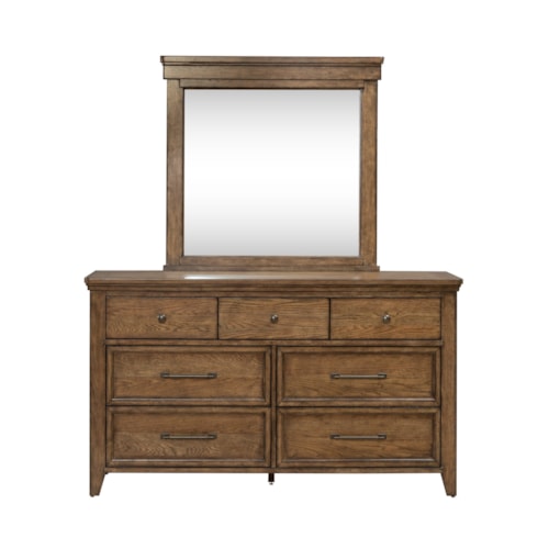 Transitional 7-Drawer Dresser and Mirror with Felt-Lined and Cedar-Lined Drawers
