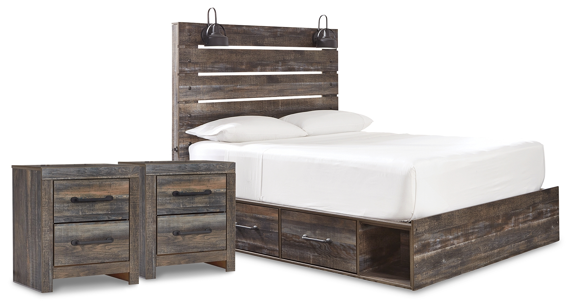 Queen Panel Storage Bed And 2 Nightstands