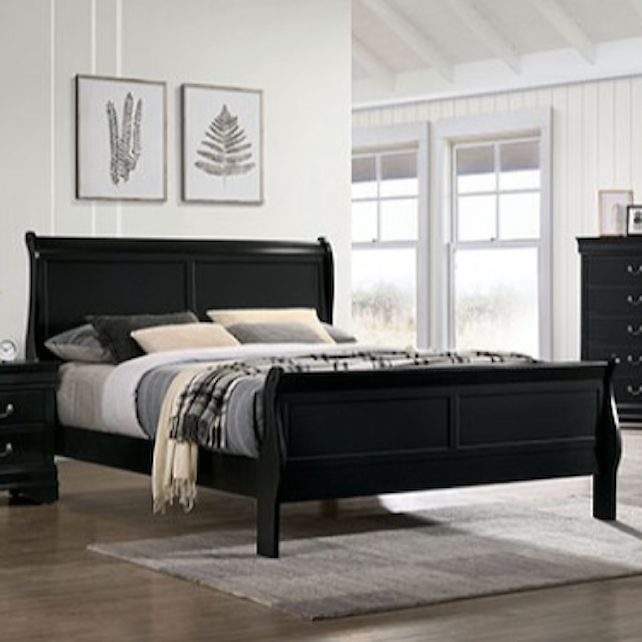 Furniture of America - FOA Louis Philippe King Bed, Black