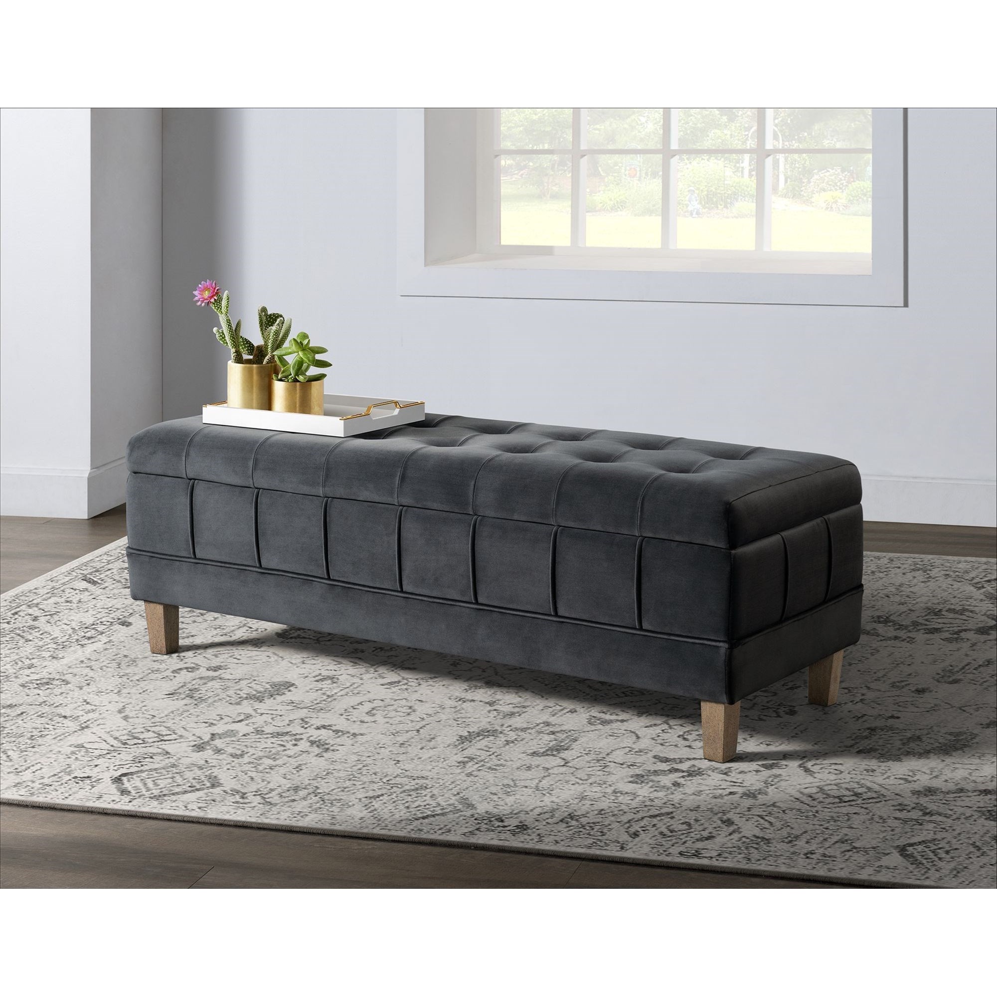 Elements International Crosby- Tufted Storage Ottoman