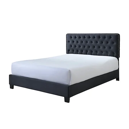 Contemporary Upholstered Queen Panel Bed with Nailhead Trim