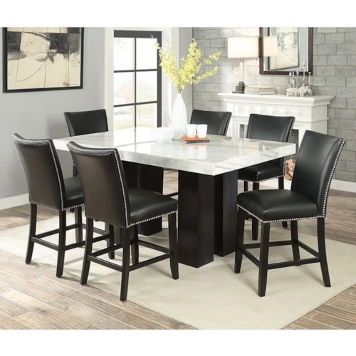 7 Piece Counter Height Dining Set with Marble Table Top
